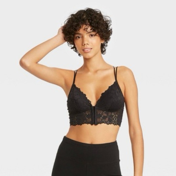 Colsie Floral Eyelet Design Front Hook Corset Closure Bralette in Black sz Med - Picture 1 of 9